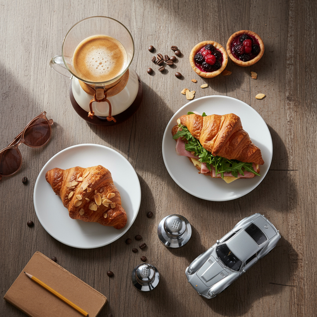 قهوة مختصة ومأكولات خفيفة مع لمسات سيارات